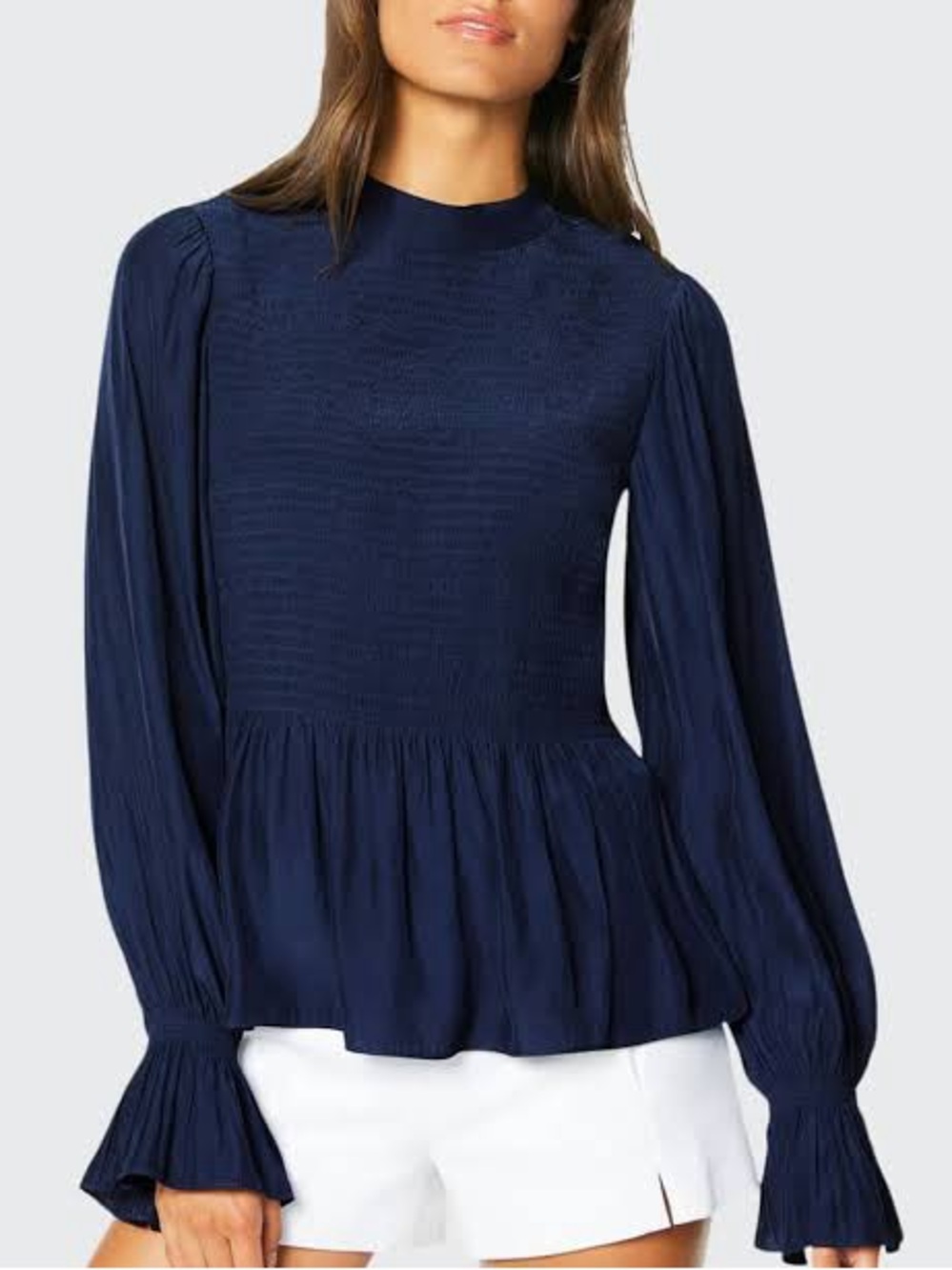 Ramy Brook Justine Navy Smocked Peplum Blouse 💙💙